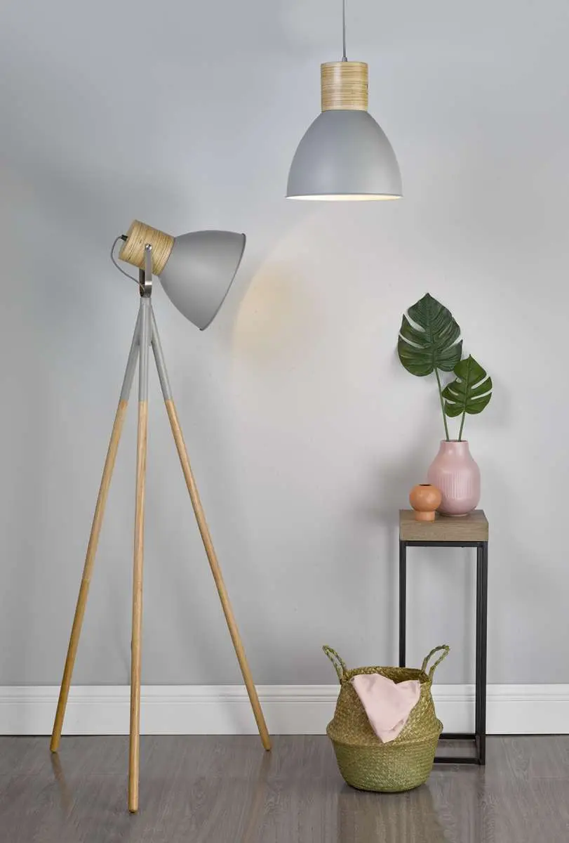 Adna Floor Lamp Grey & Wood