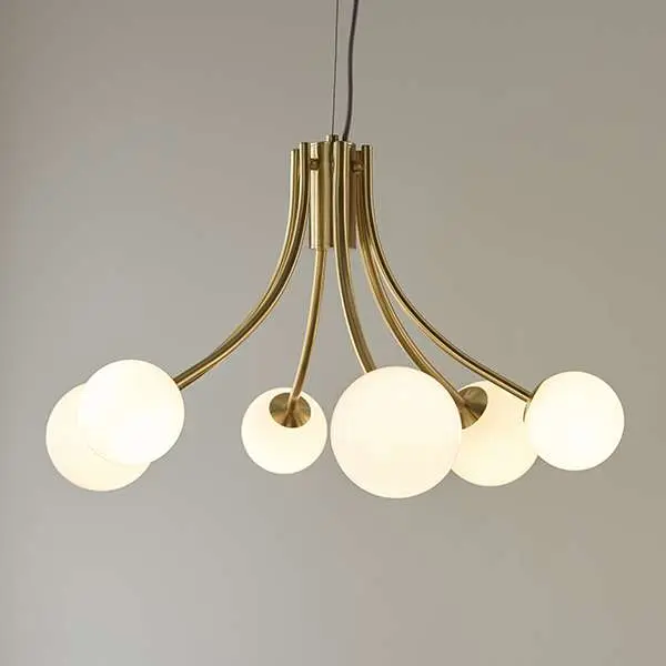 Bloom 6 Light Pendant in Gold with Opal Glass