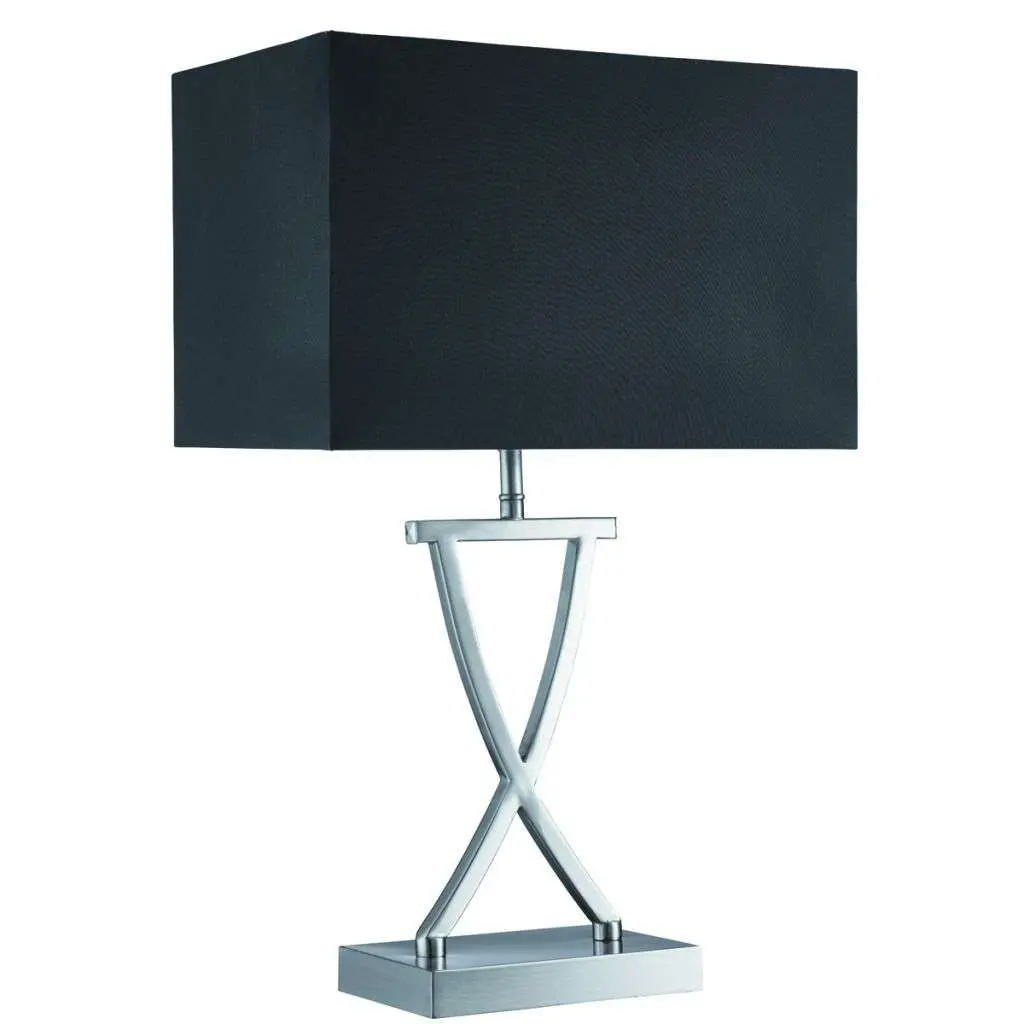 Cross Satin Silver Table Lamp With Black Shade