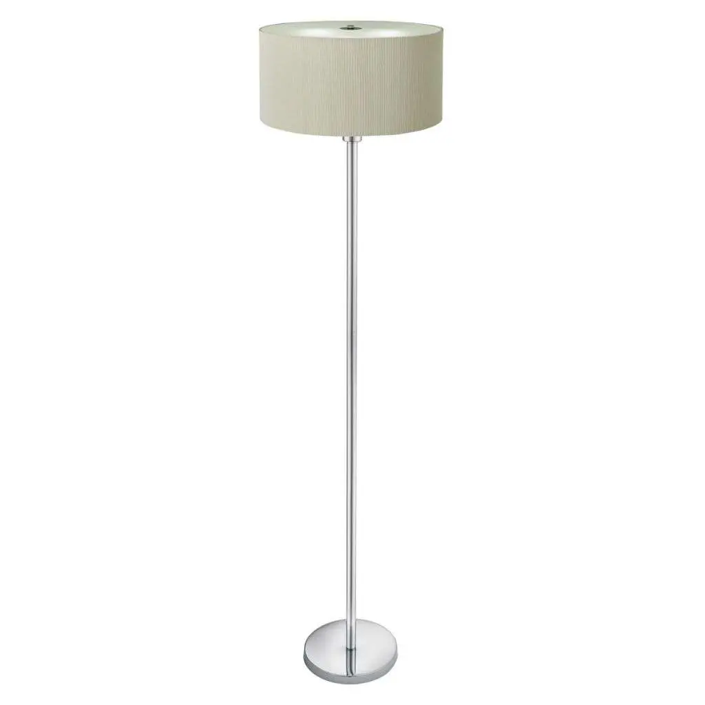 Drum Pleat 3 Light Floor Lamp Cream Pleated Shade, Frosted Glass