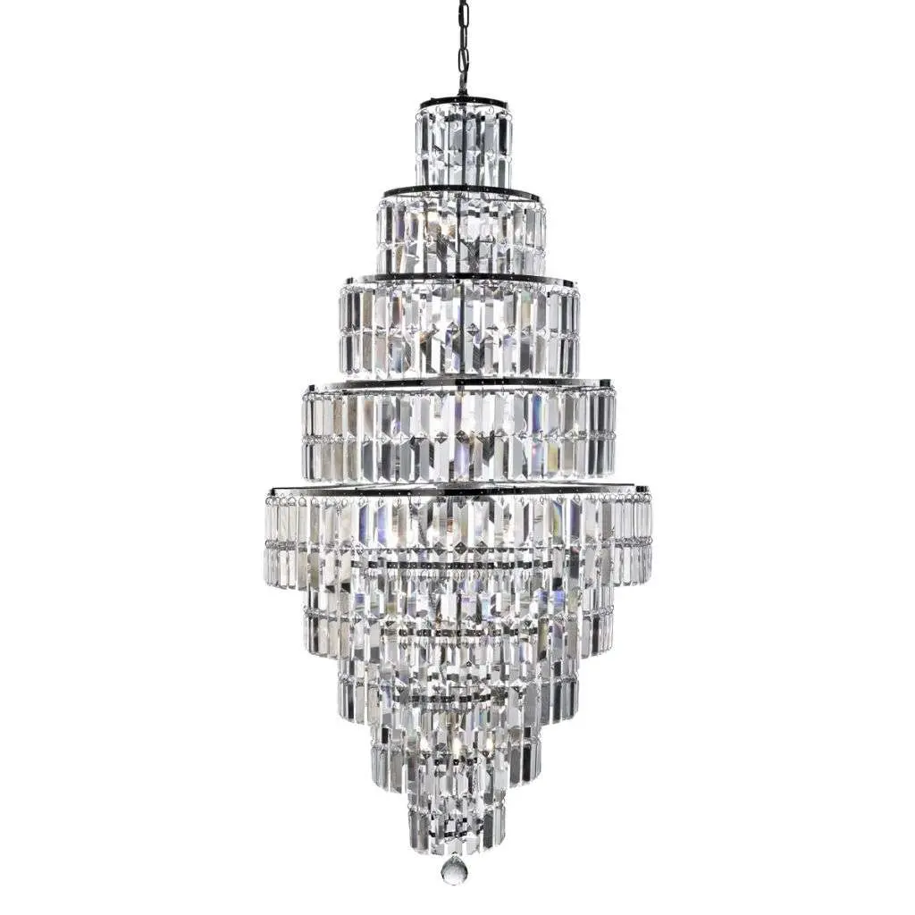 Empire 13 Light Chrome Tiered Chandelier Clear Crystal Coffin Drops