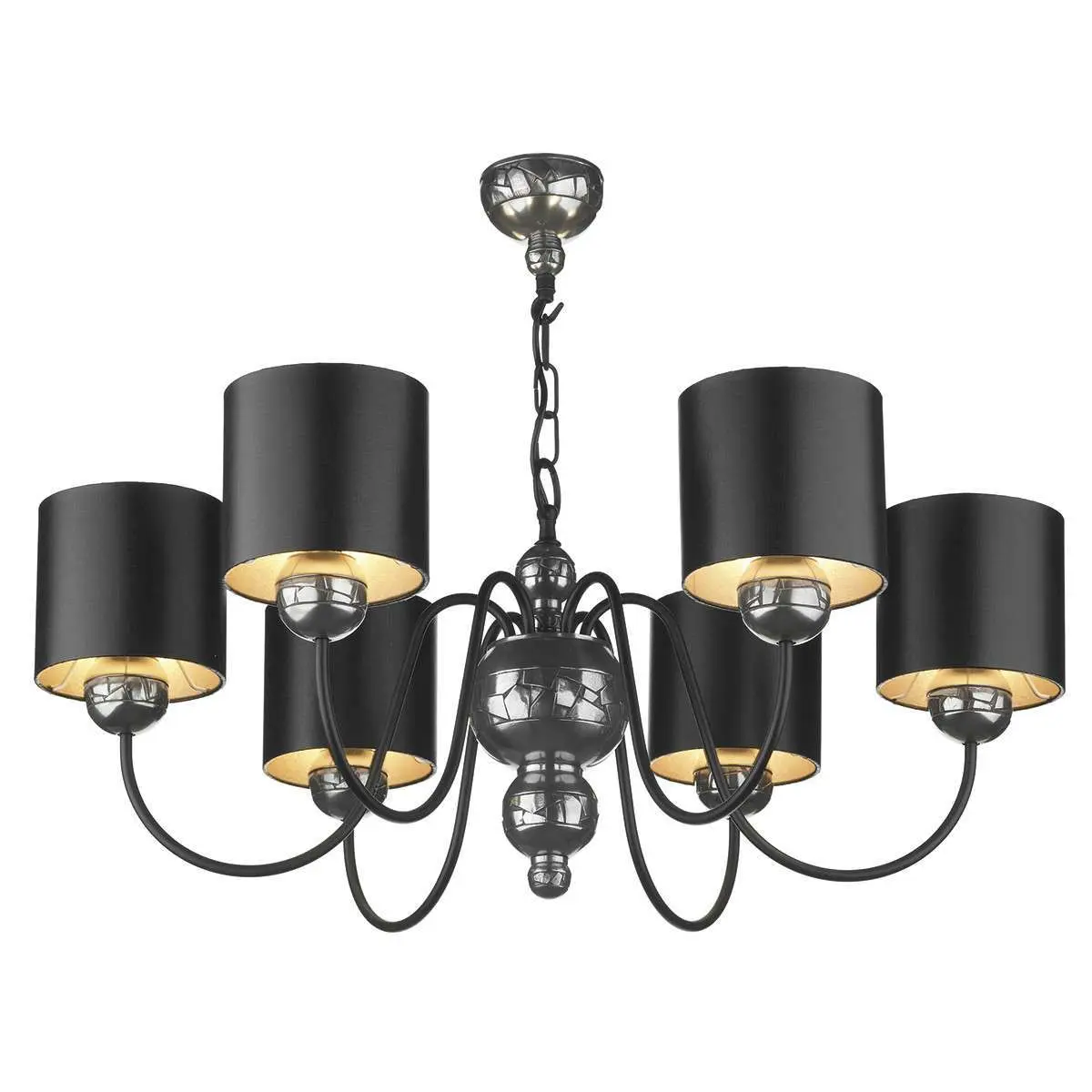 Garbo 6 Light Pendant Pewter complete with Black Silver Shades