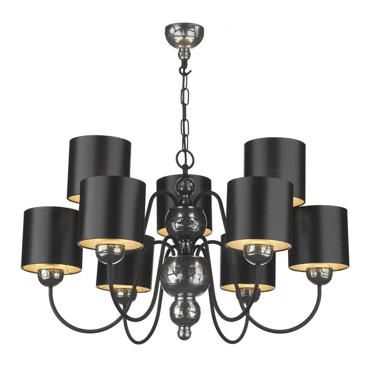 Garbo 9 Light Pendant Pewter complete with Black/Silver Shades